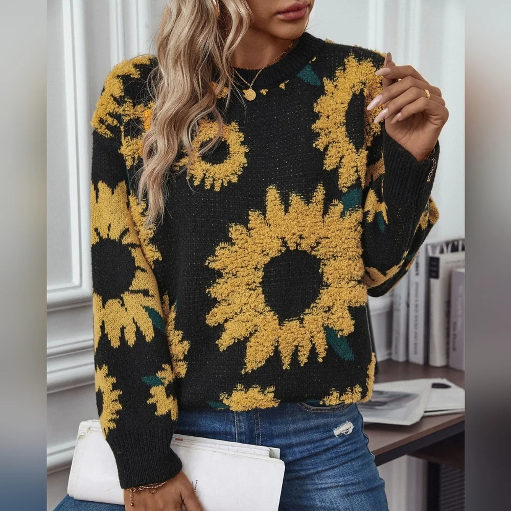 Golden Sunflower Pullover Sweater - Picture 2 of 5
